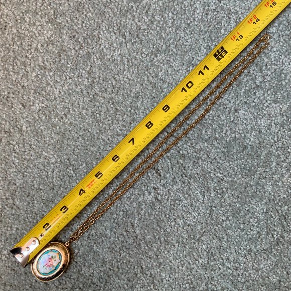 Large 2" Locket On Long Chain; Rose & Scroll Design - Picture 4 of 4